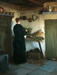 Taiteilijoiden vaimo järjestää kukkia